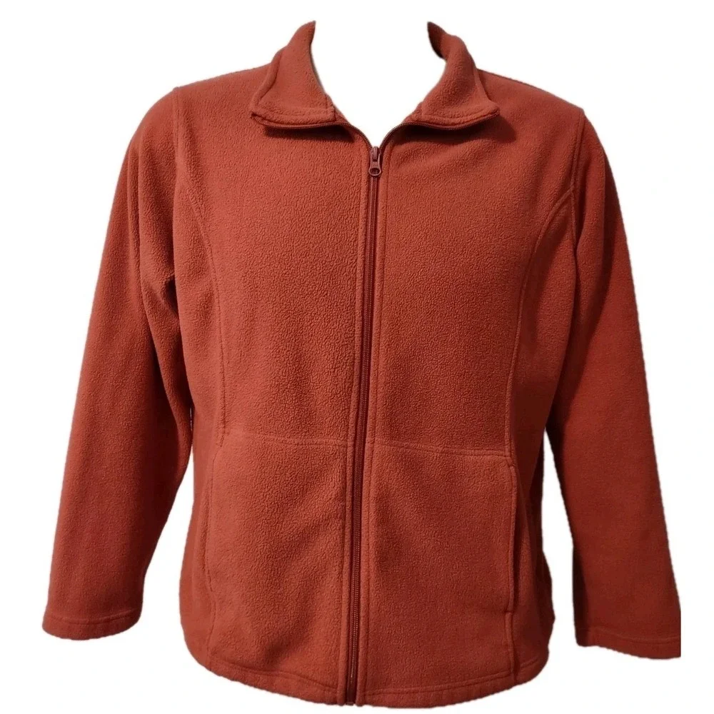 Cabelas Fleece Jacket 2XL Mens Gorp Cabin Core Orange Full Zip Mock Neck Coat